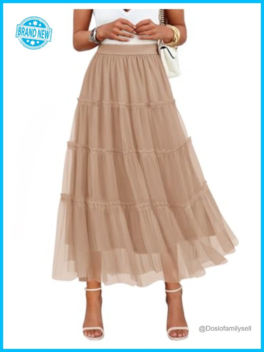 Women's Tulle A-Line Flowy Ruffle Tiered Maxi Skirt